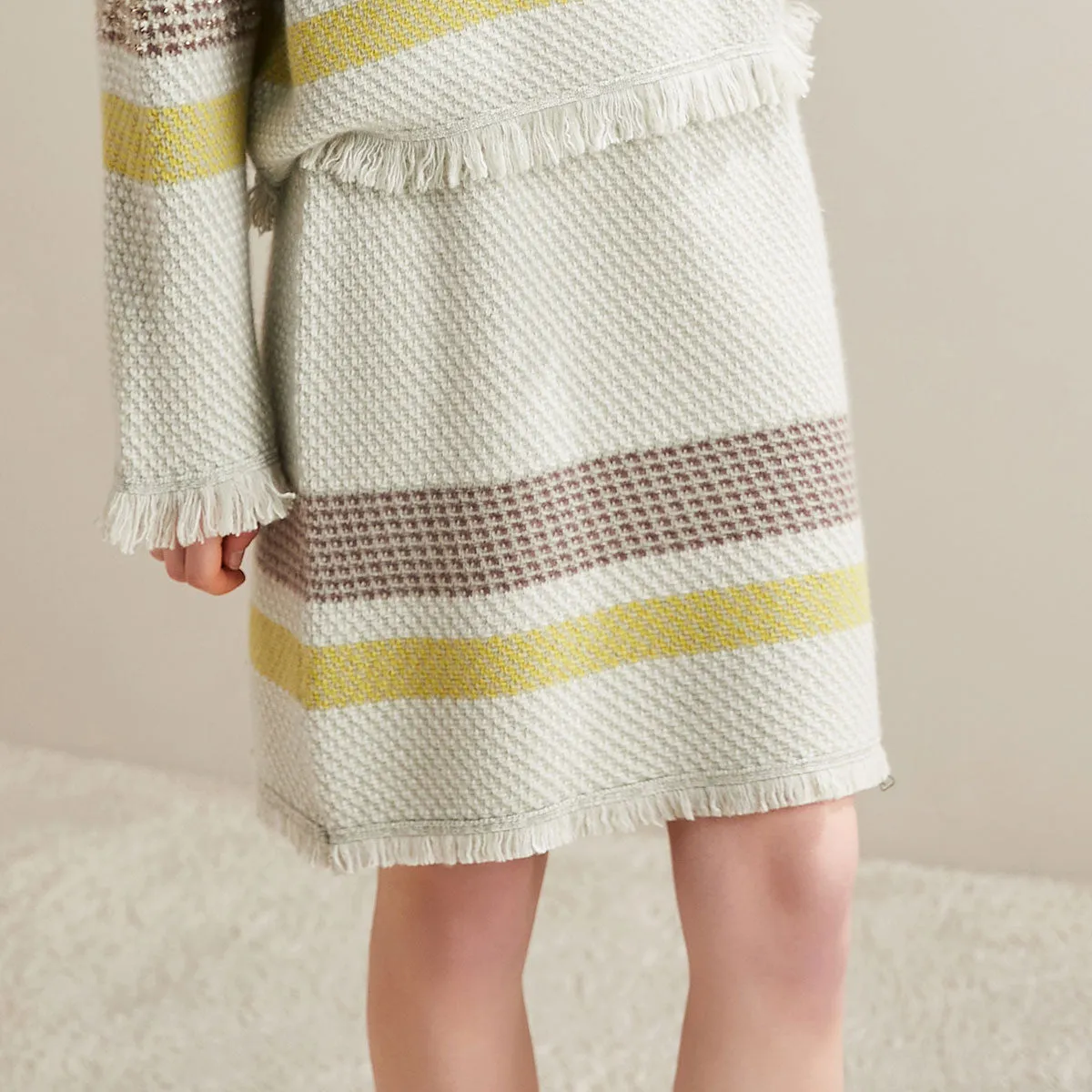 100% Cashmere Womens Striped Knitted Skirt