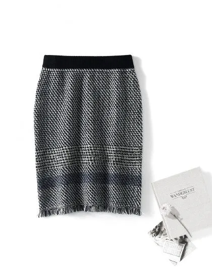 100% Cashmere Womens Striped Knitted Skirt