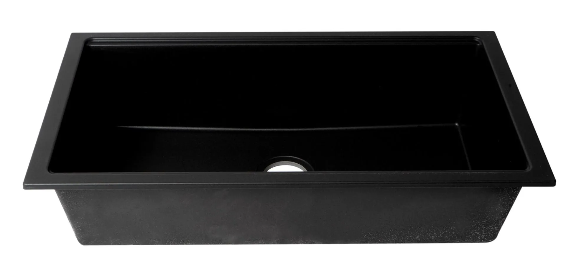 ALFI brand - Black 33" Granite Composite Workstation Step Rim Single Bowl Undermount Sink with Accessories - AB3418SBUM-BLA