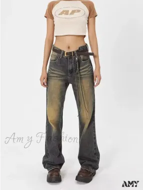 Amy Fashion - Wash Made Old Blue Micro Flared Retro Trendy Jean