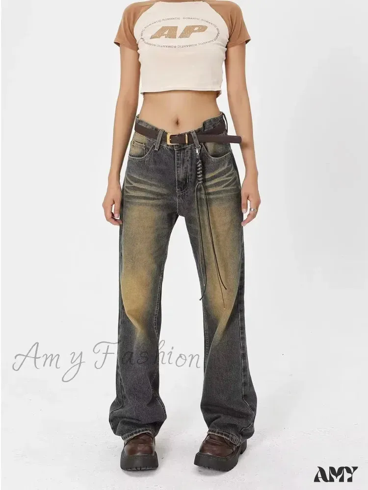 Amy Fashion - Wash Made Old Blue Micro Flared Retro Trendy Jean