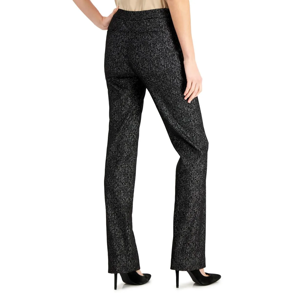 Anne Klein Womens Metallic Mid-Rise Flared Pants