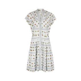ARCHIVE: 1950s Rose Print V-Neck Shirt-Waister Dress