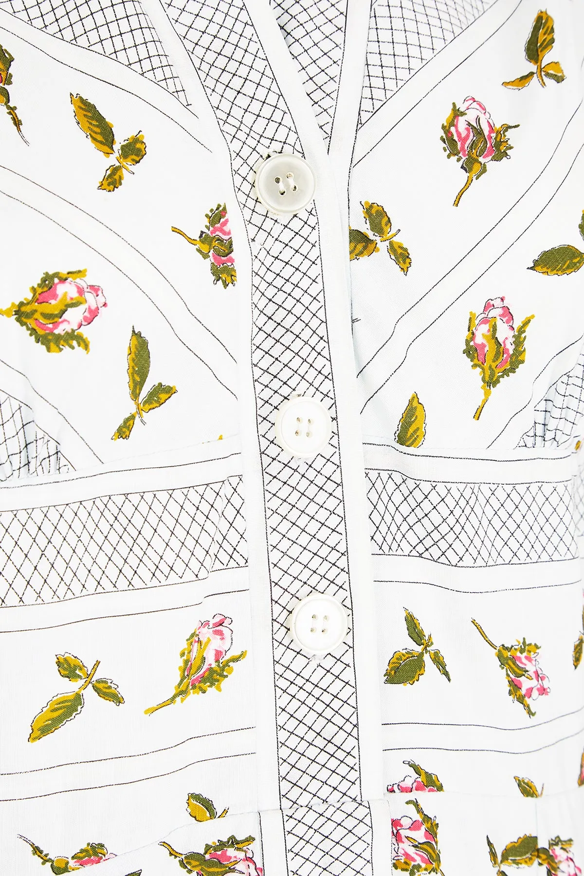 ARCHIVE: 1950s Rose Print V-Neck Shirt-Waister Dress