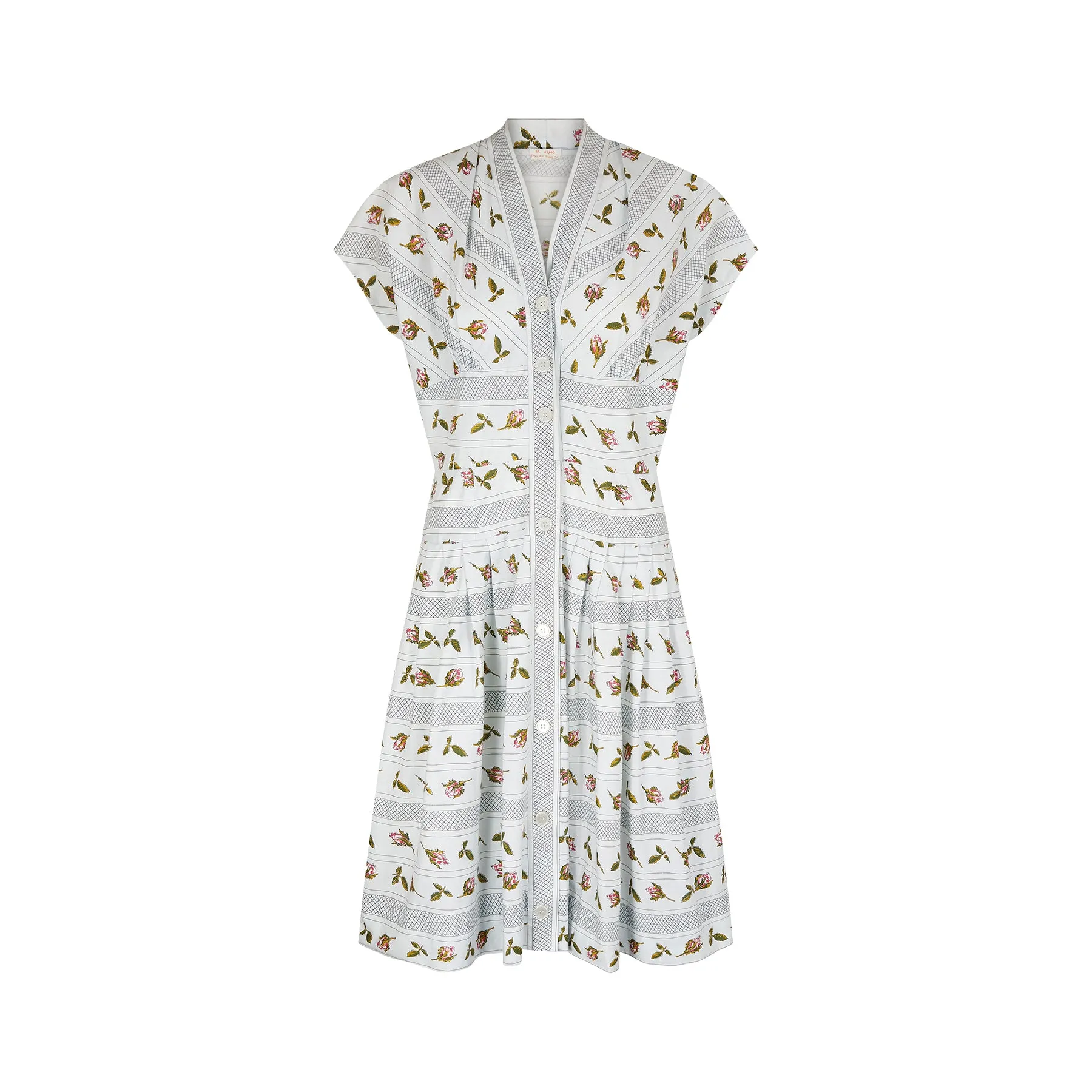 ARCHIVE: 1950s Rose Print V-Neck Shirt-Waister Dress