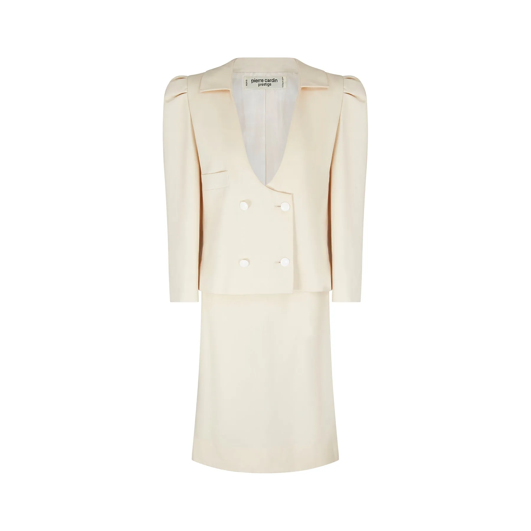 ARCHIVE - 1990s Pierre Cardin Prestige Cream Double Breasted Skirt Suit