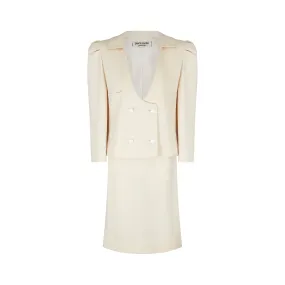 ARCHIVE - 1990s Pierre Cardin Prestige Cream Double Breasted Skirt Suit