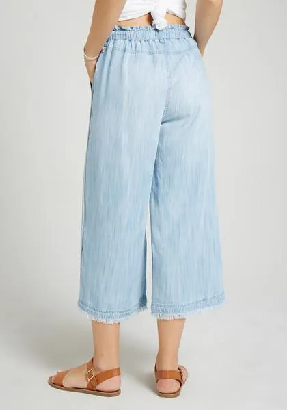 BELLA DAHL - Side Stripe Trim Crop Wide Leg Pant in Del Sol Wash