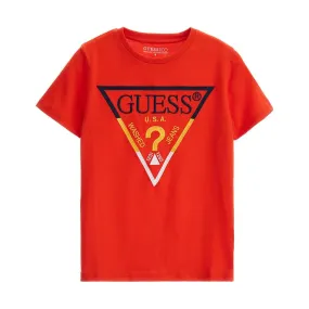 Big Boys Cotton Multicolor Embroidered Triangle Logo T-shirt