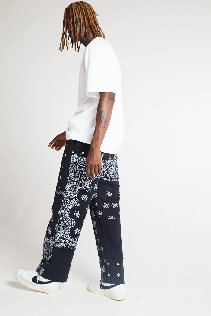 Black Marl Paisley Cut & Sew Joggers
