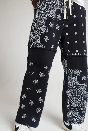 Black Marl Paisley Cut & Sew Joggers