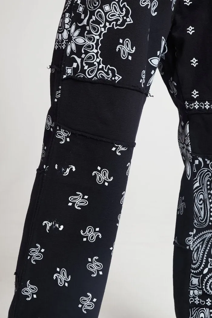 Black Marl Paisley Cut & Sew Joggers
