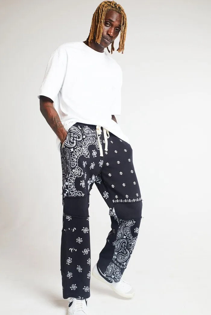 Black Marl Paisley Cut & Sew Joggers