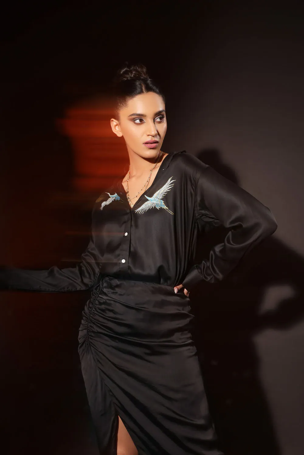 Collared Shirt with Slit Skirt