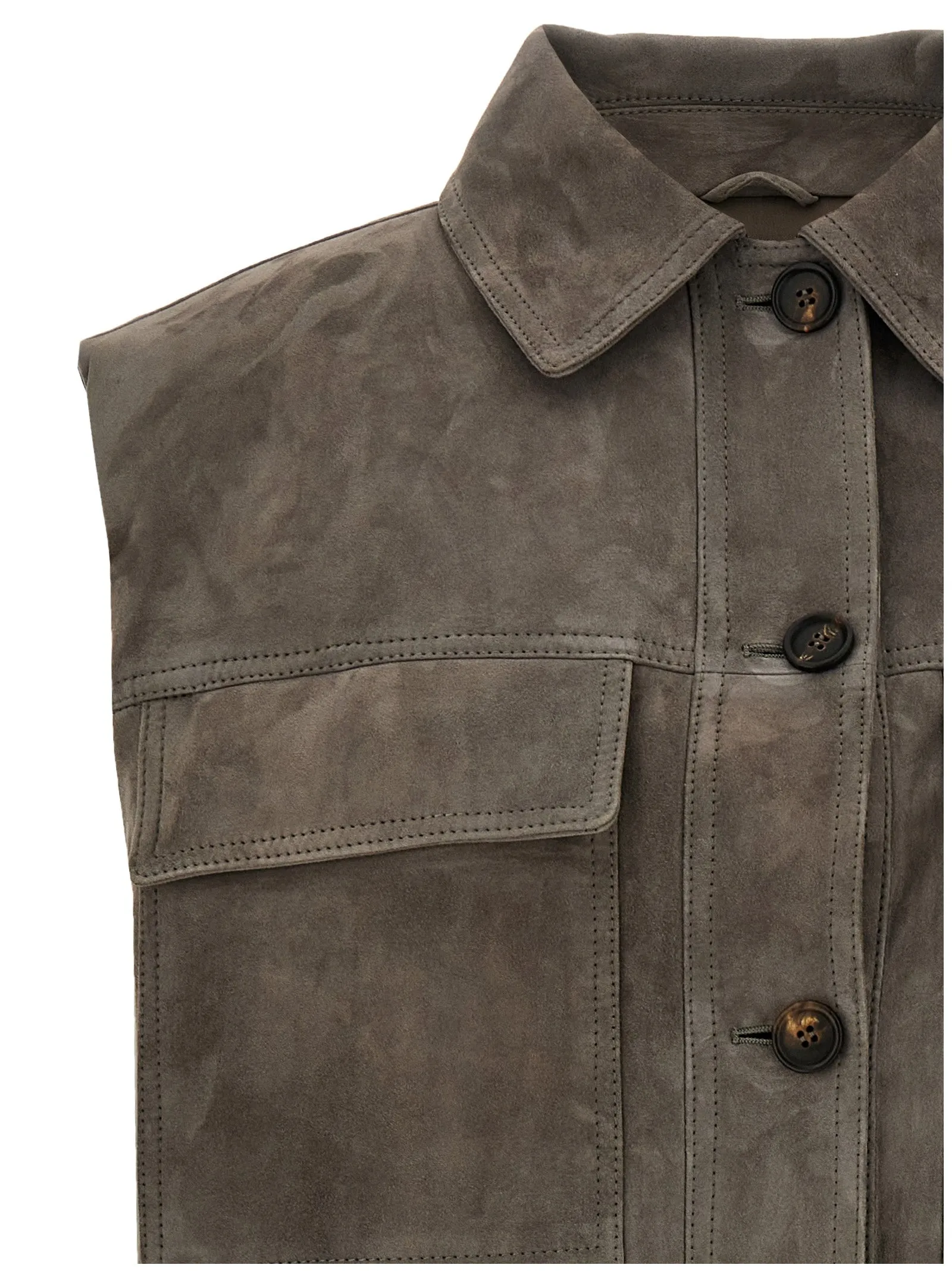 Couture Suede Vest Gilet Grigio