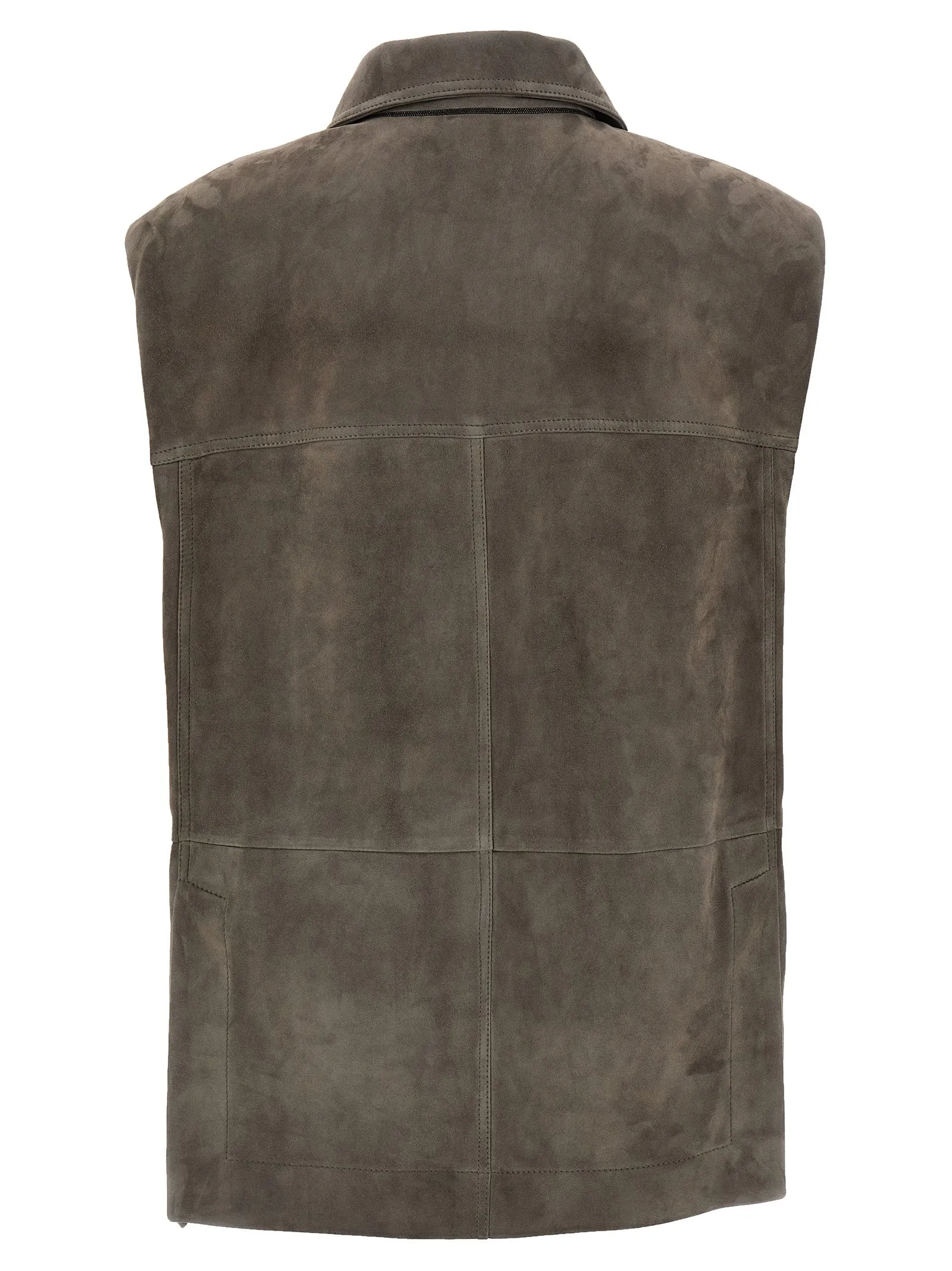 Couture Suede Vest Gilet Grigio