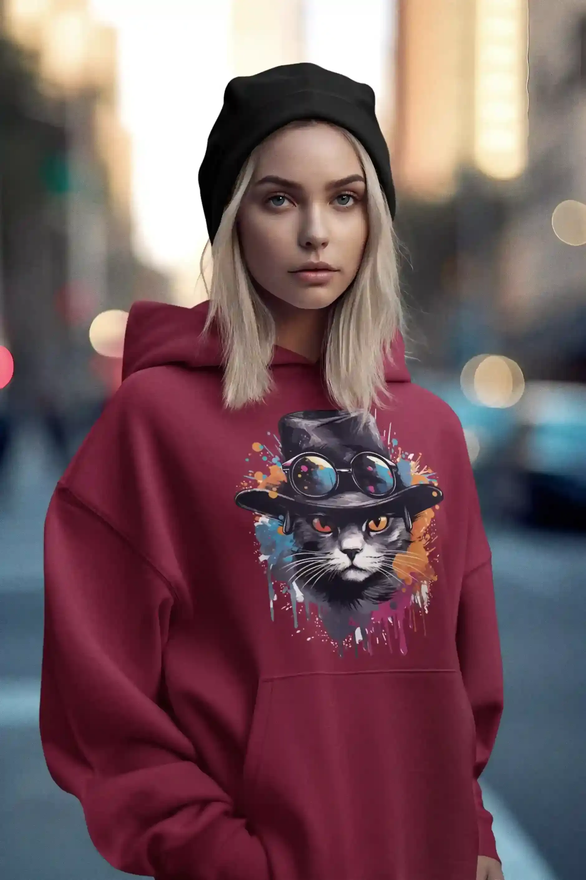 Damen Hoodie mit Katzenmotiv "Splash Cat"