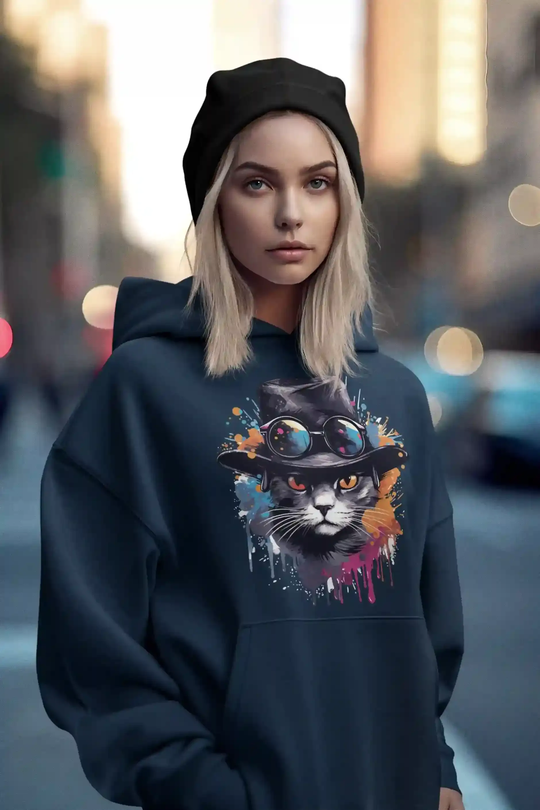 Damen Hoodie mit Katzenmotiv "Splash Cat"