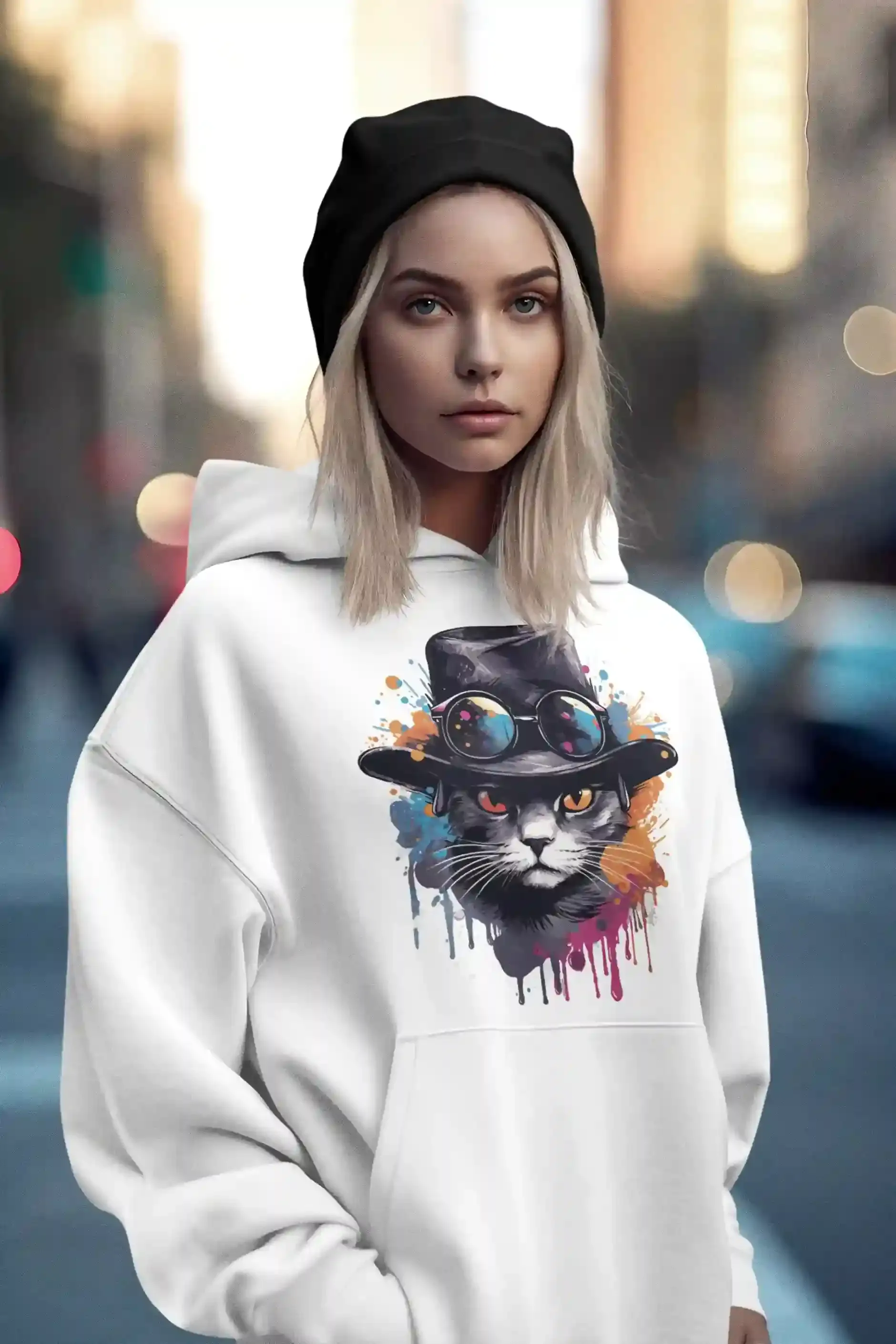 Damen Hoodie mit Katzenmotiv "Splash Cat"