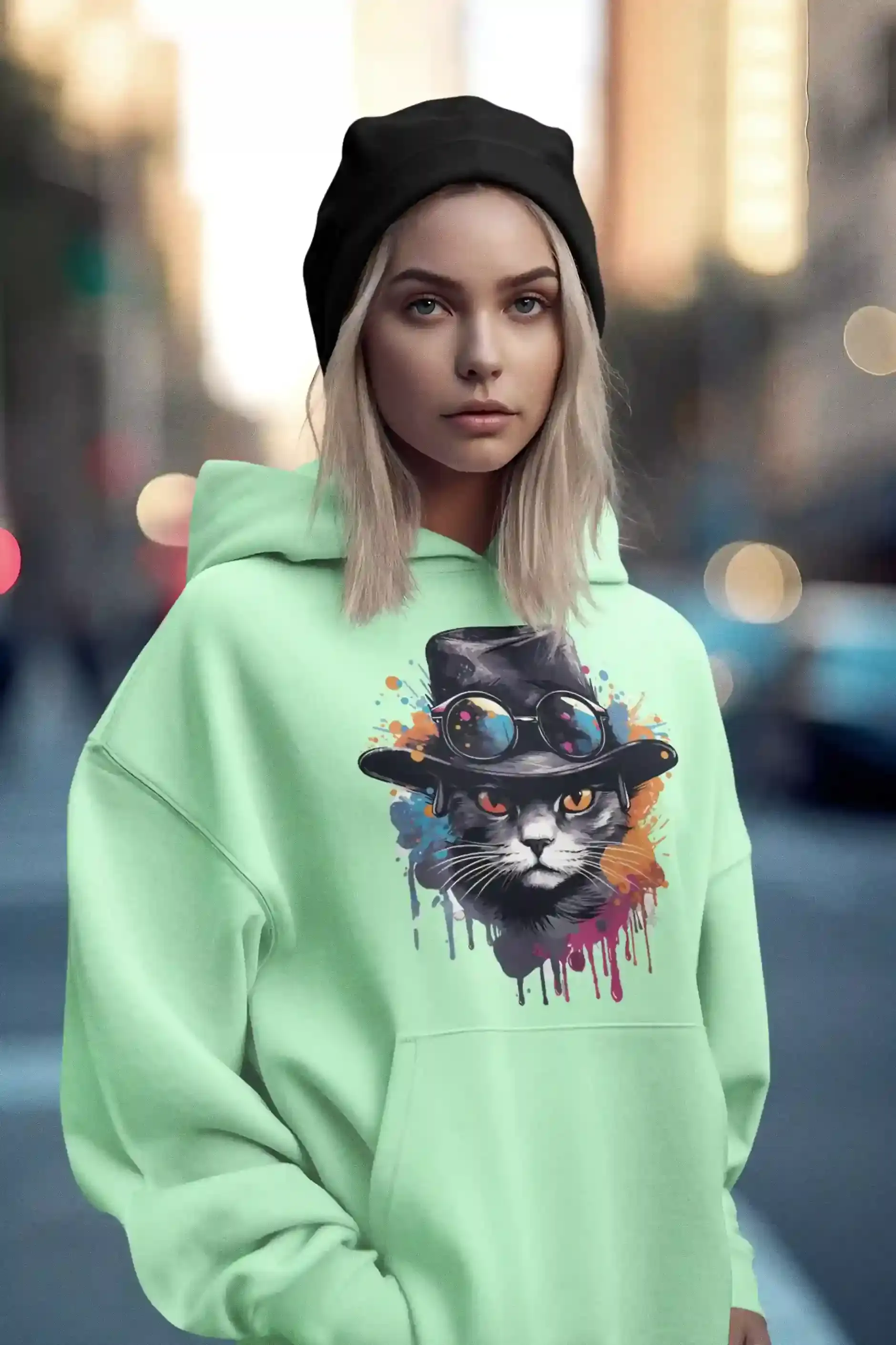 Damen Hoodie mit Katzenmotiv "Splash Cat"