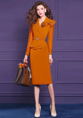 Elegant Women's Blazer Pencil Dress – Autumn 2024 Office & Cocktail Party Attire, Long Sleeve 3D Floral Design, Plus Sizes Available