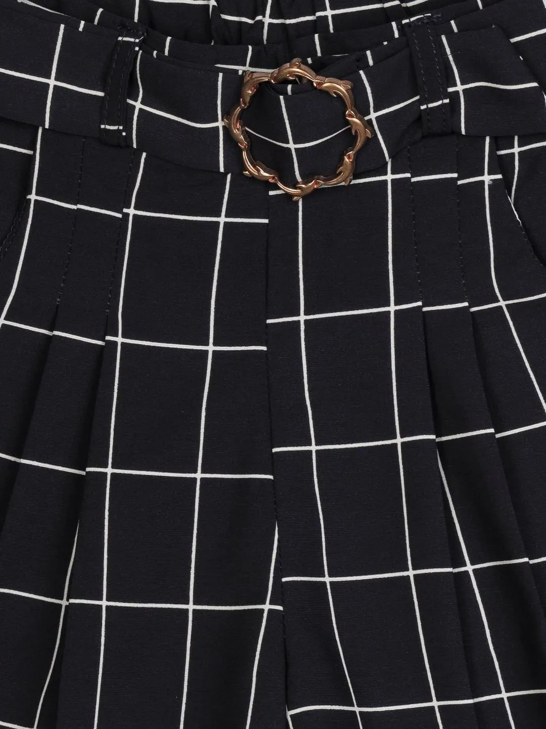 Girls Black Printed Culottes With Belt 12557