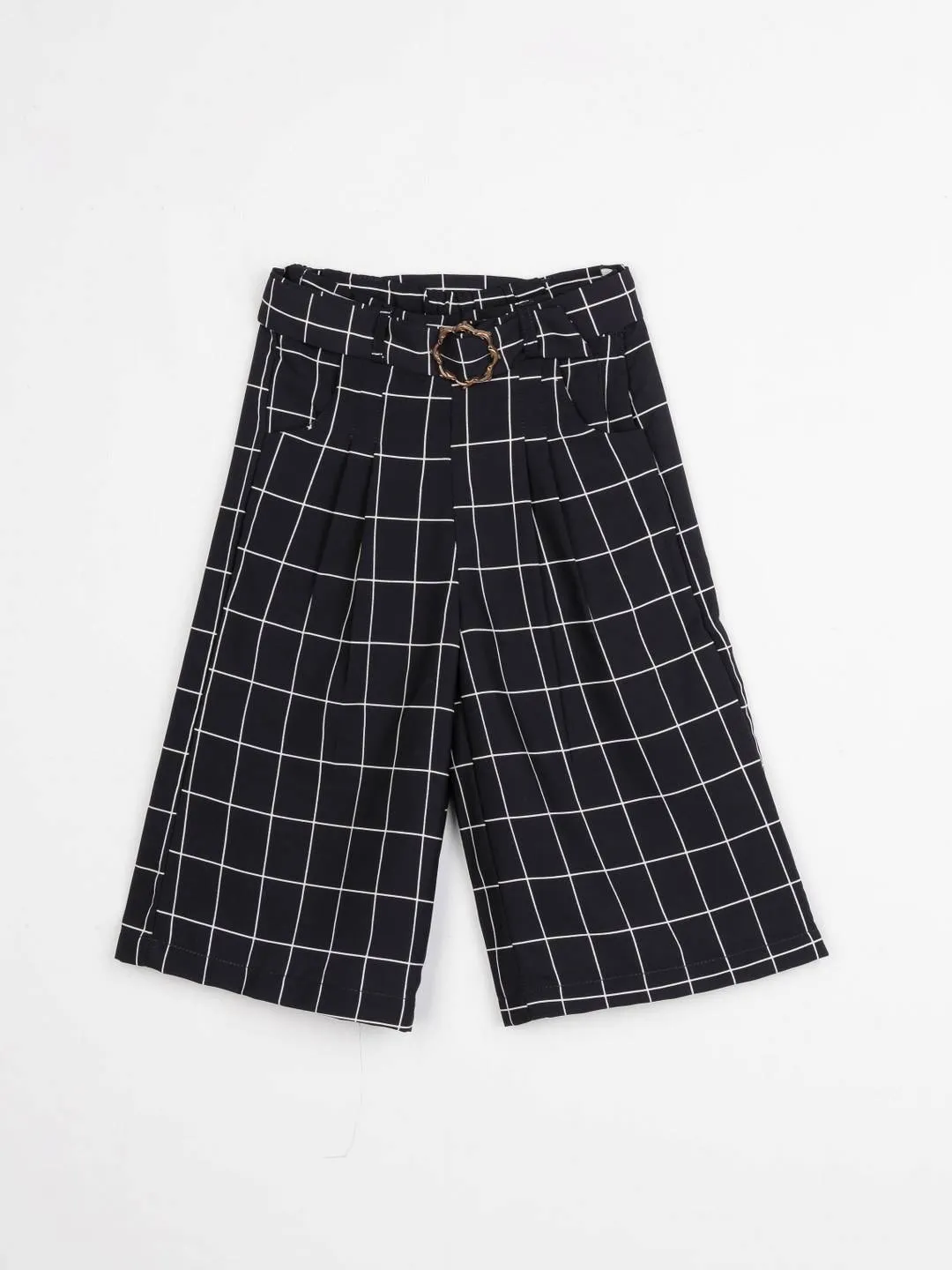 Girls Black Printed Culottes With Belt 12557