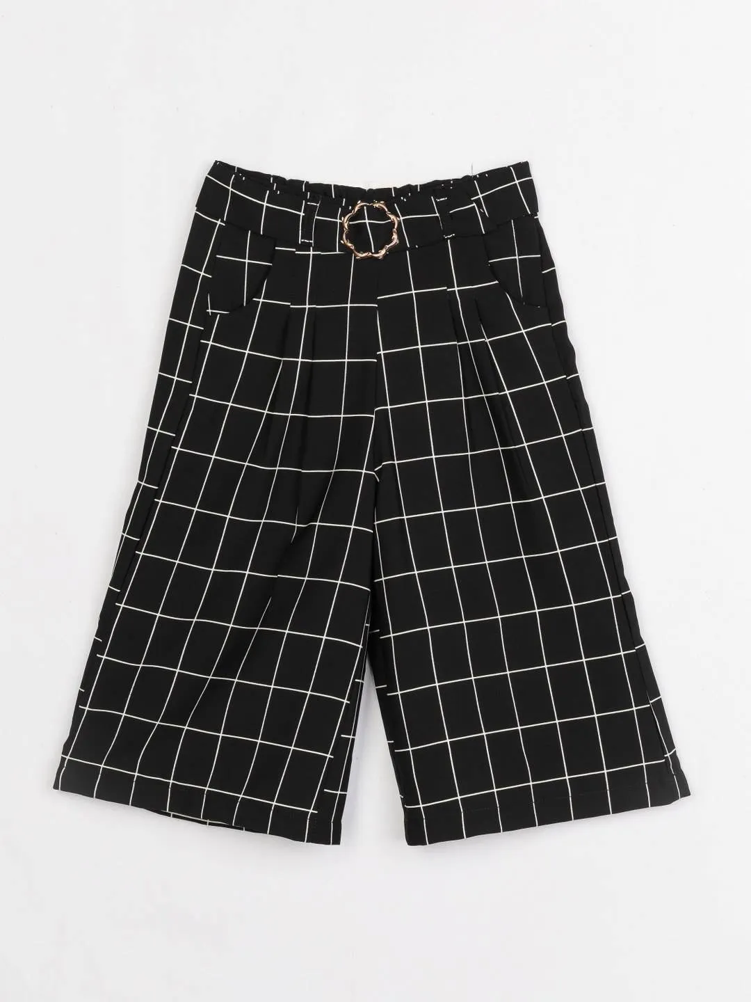 Girls Black Printed Culottes With Belt 12557