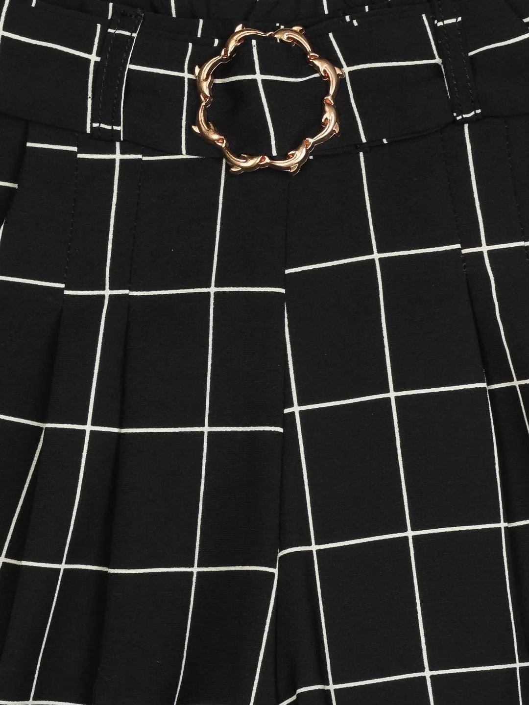 Girls Black Printed Culottes With Belt 12557