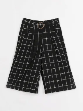 Girls Black Printed Culottes With Belt 12557