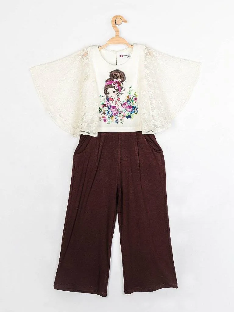 Girls Brown Regular Culottes Top Set 12793