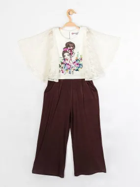 Girls Brown Regular Culottes Top Set 12793