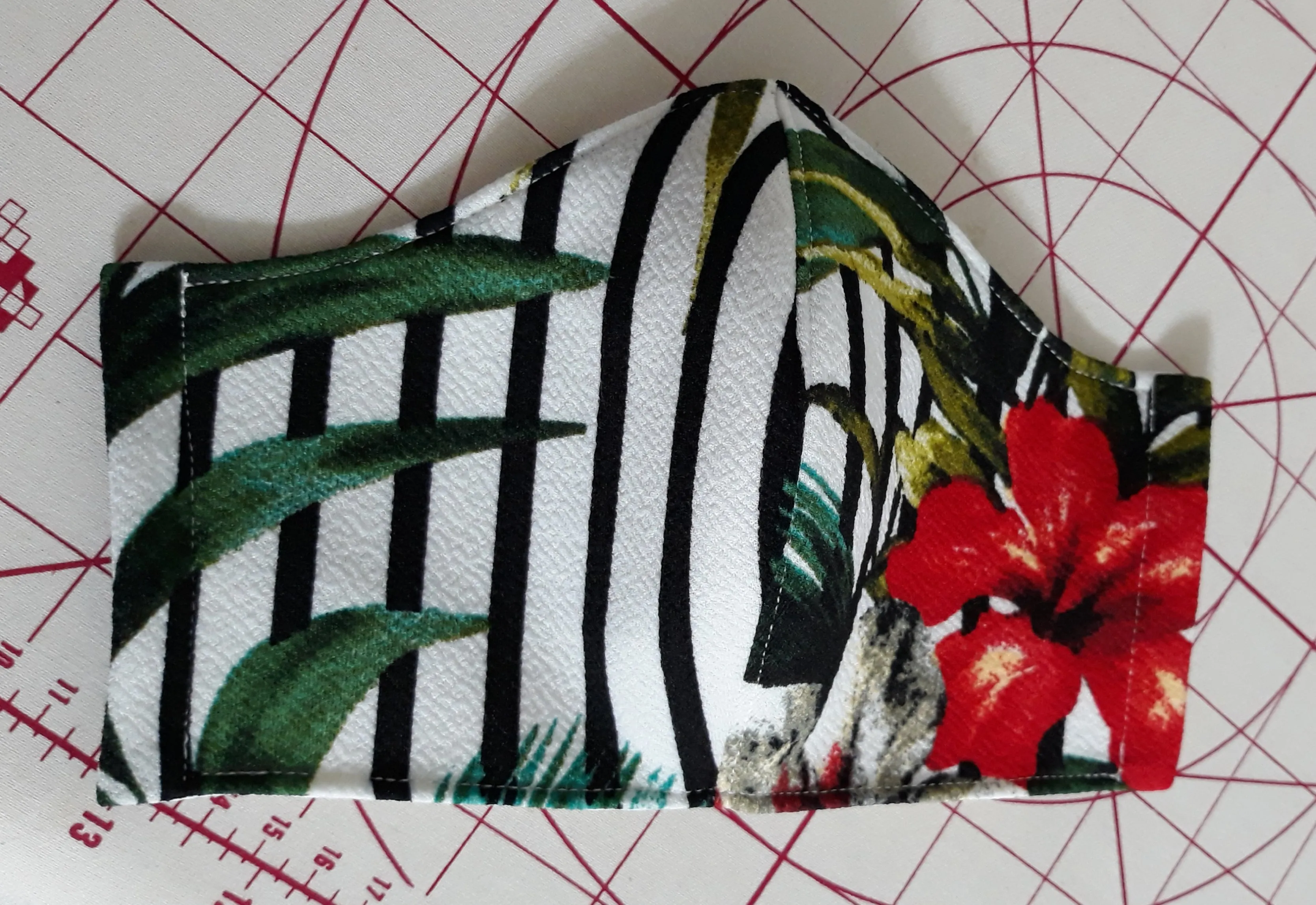 Handmade Black & White Floral Stripe Twist Turban & Full Mask Set