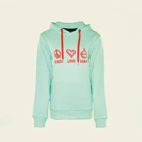 Hoodie - Peace, Love, EGGs - Mintgroen