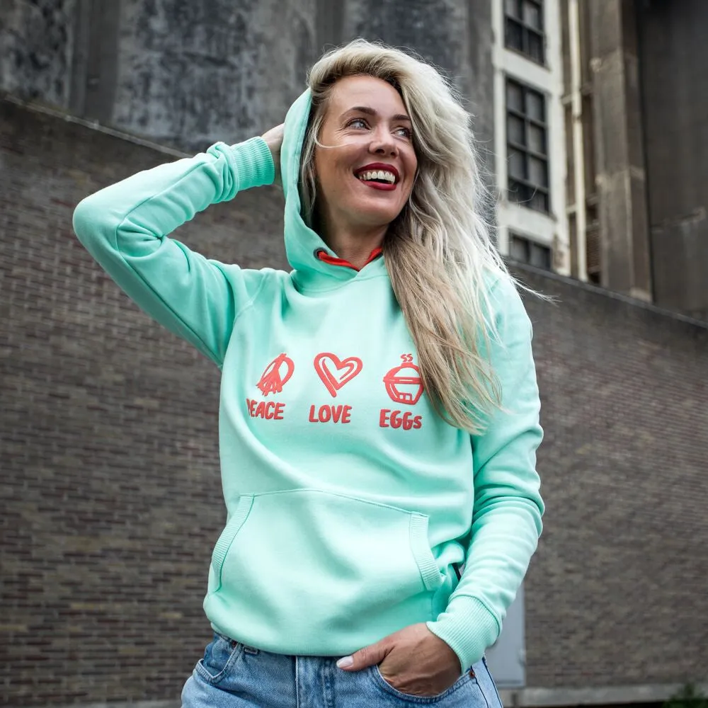 Hoodie - Peace, Love, EGGs - Mintgroen