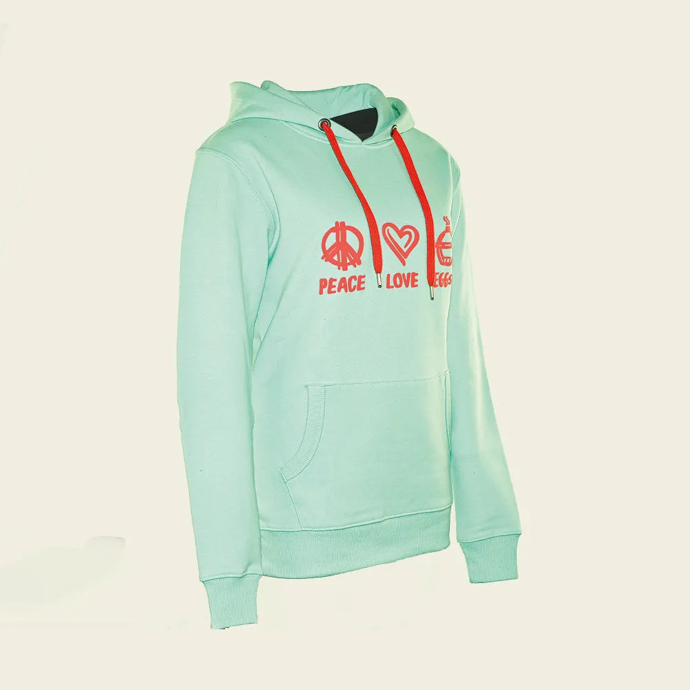 Hoodie - Peace, Love, EGGs - Mintgroen