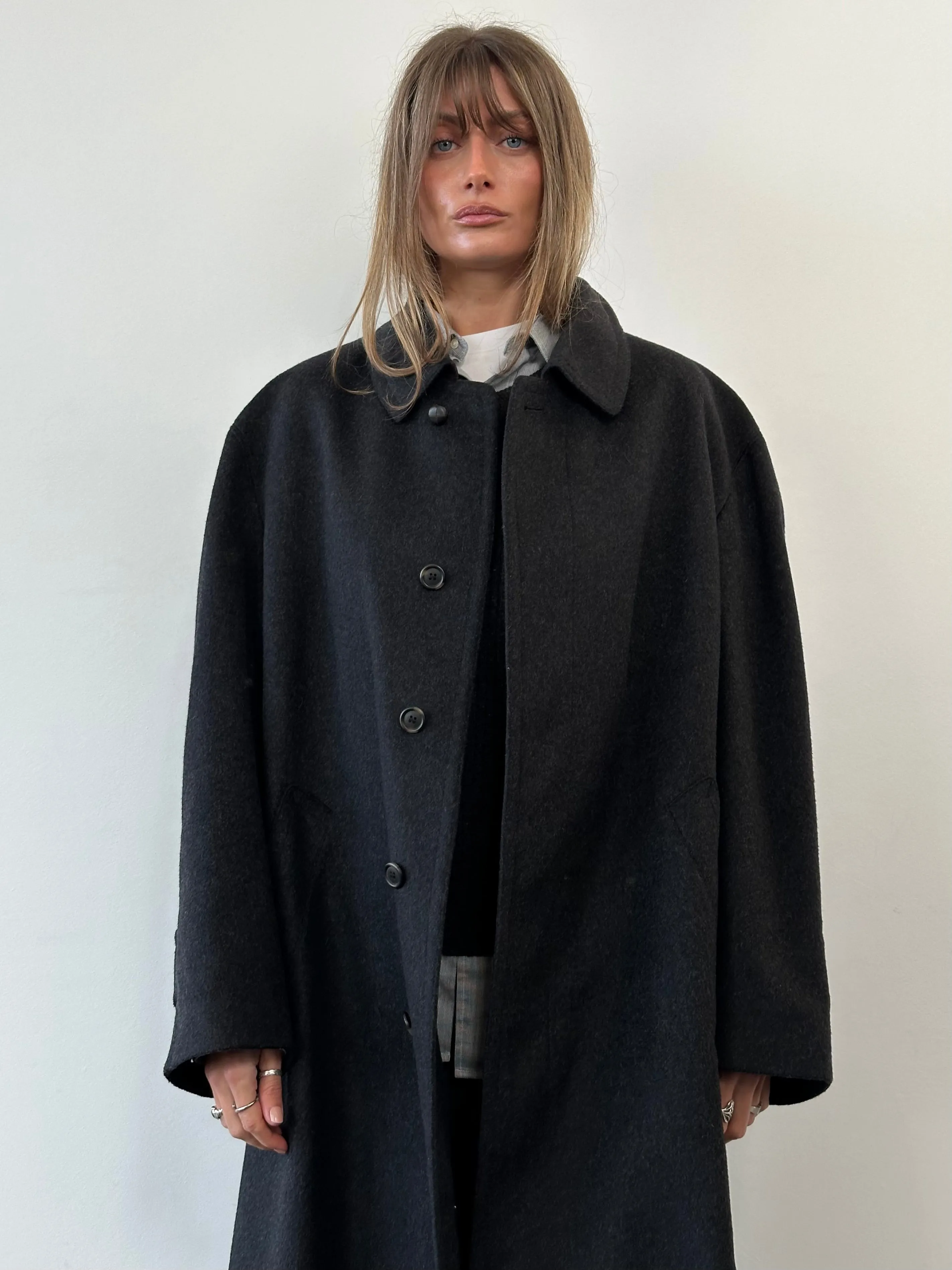 Italian Vintage Wool Single Breasted Concealed Placket Coat - XL/XXL