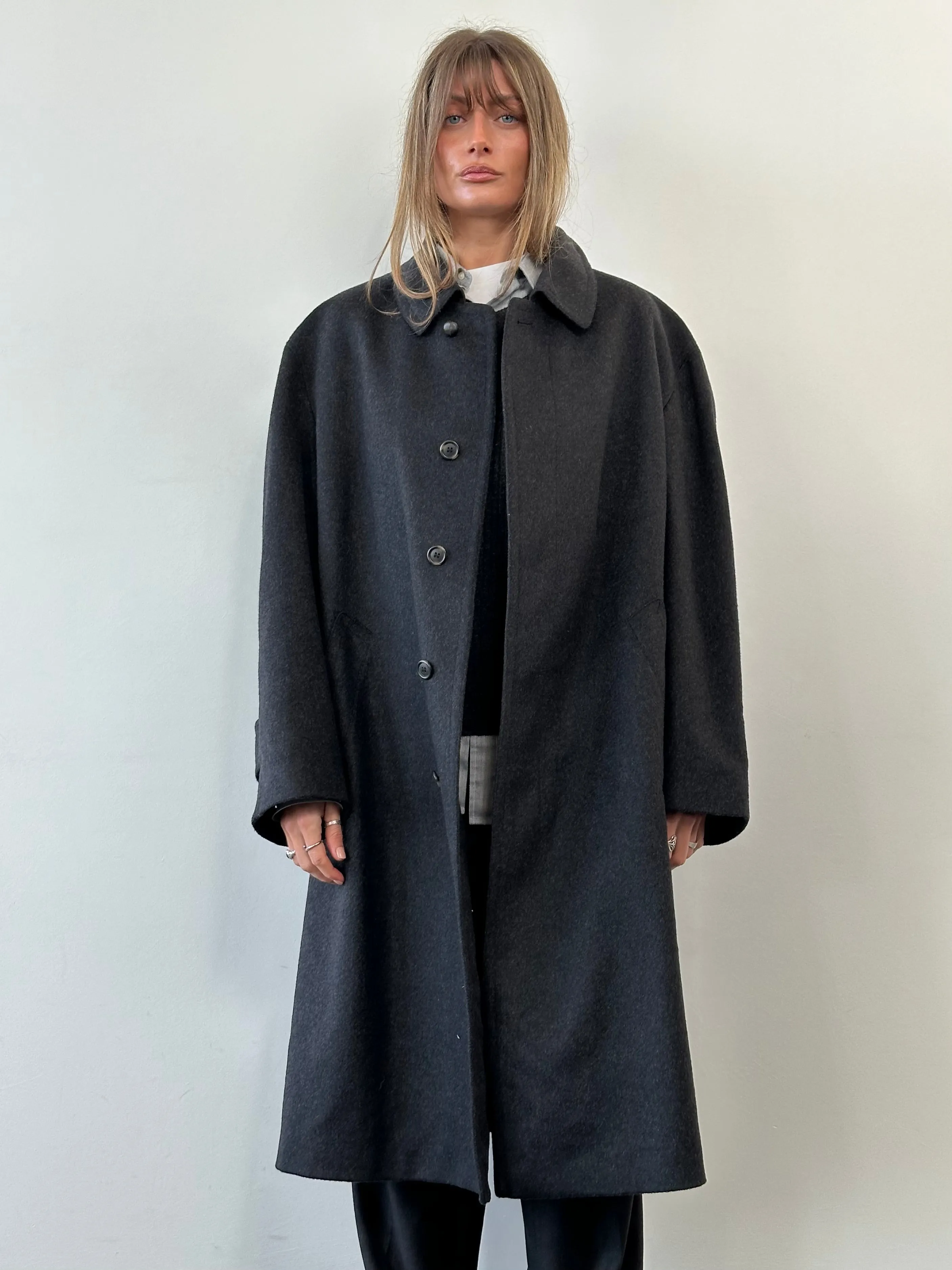 Italian Vintage Wool Single Breasted Concealed Placket Coat - XL/XXL