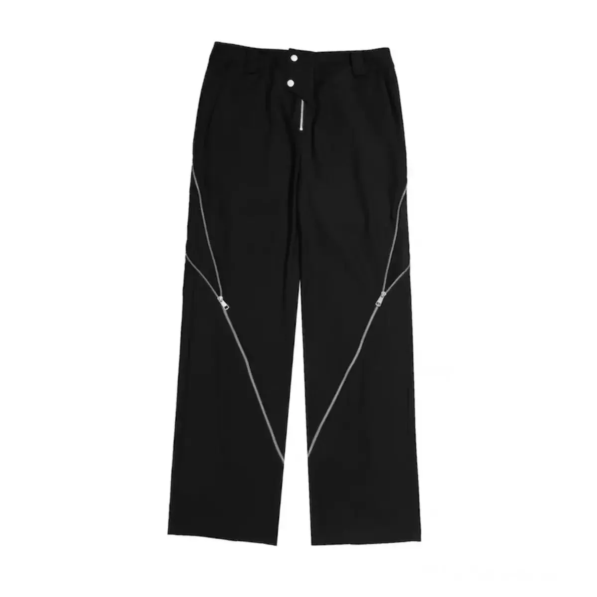 Joskaa American trendy brand men black zipper design slit slightly flared pants vertical feeling straight casual pants retro trousers