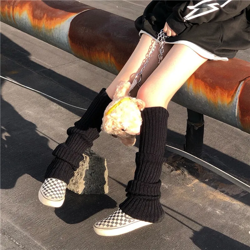 Lady Knee High Leg Warmer Sock Women Slim Punk Cool Knit Long Winter