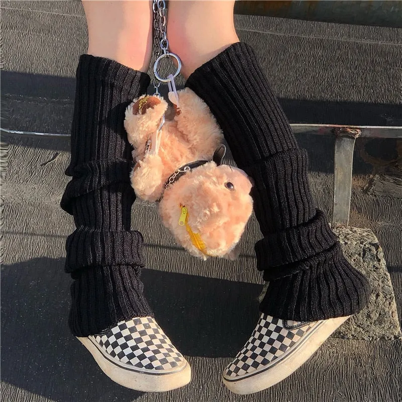Lady Knee High Leg Warmer Sock Women Slim Punk Cool Knit Long Winter