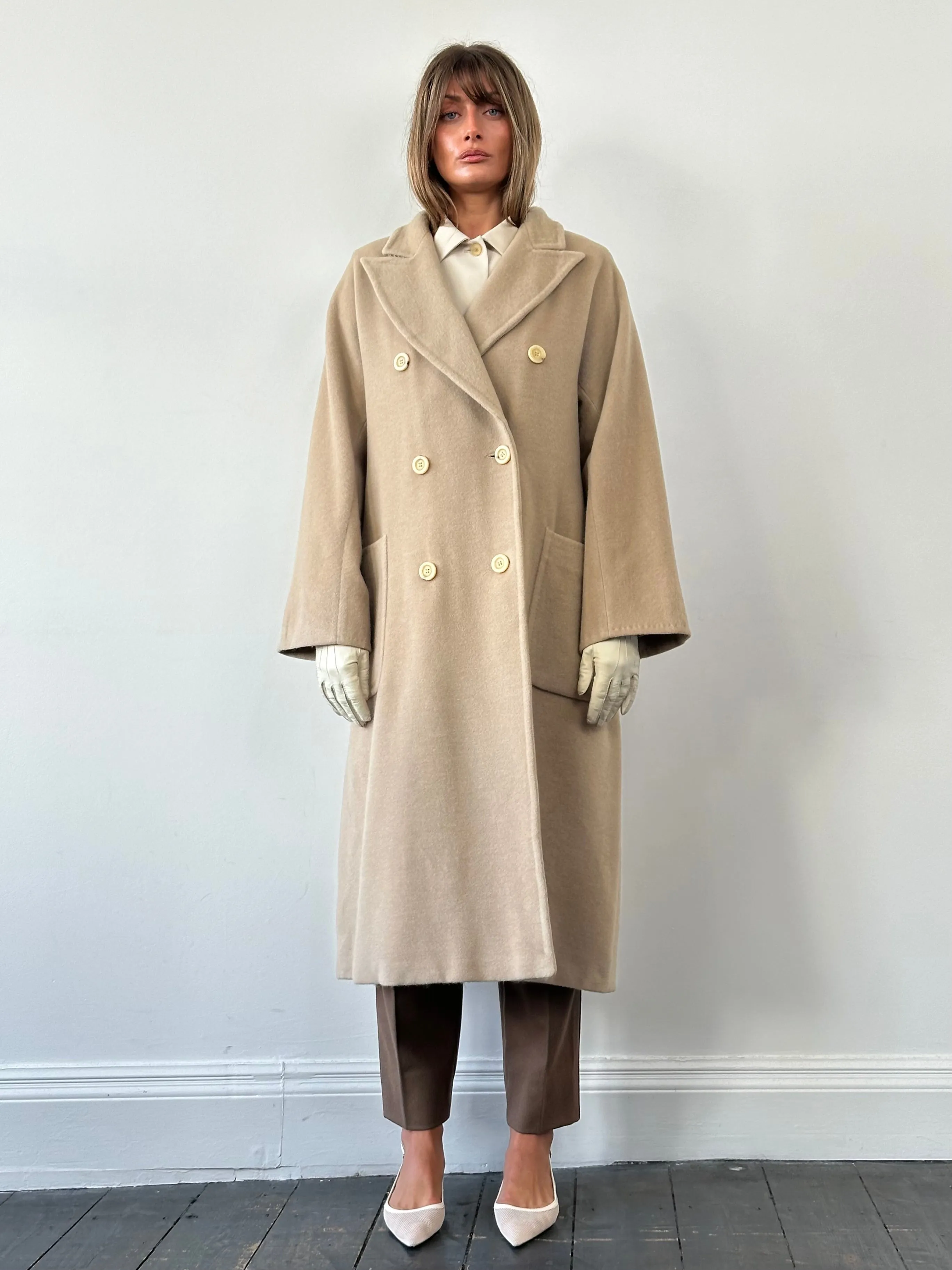 Max Mara Wool Cashmere Double Breasted Floor Length Coat - XL
