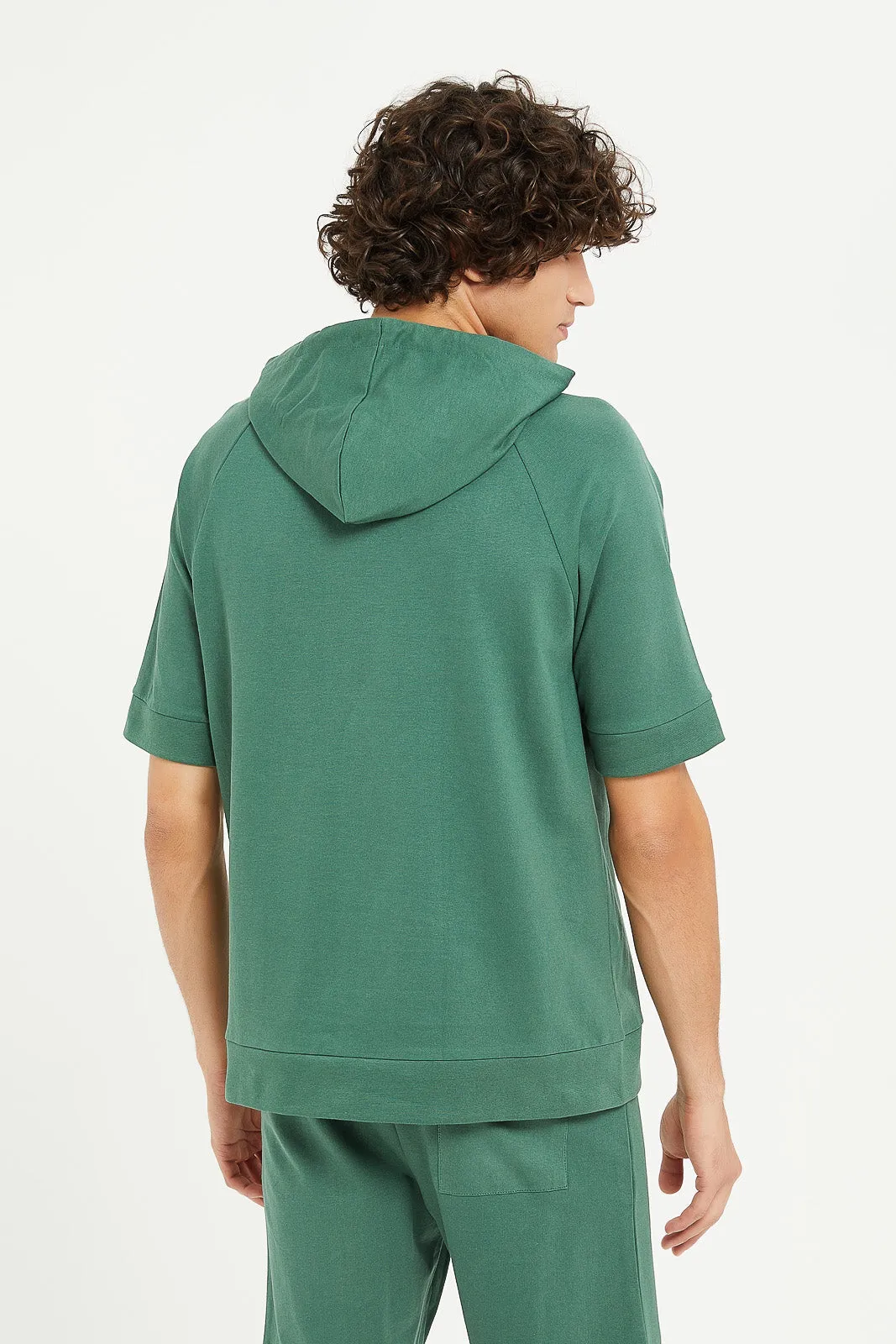 Men Green Printed Lounge Hoodie