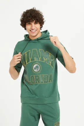 Men Green Printed Lounge Hoodie