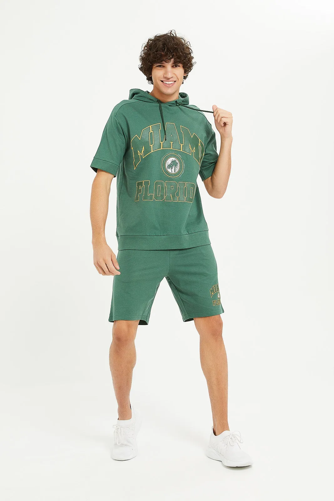 Men Green Printed Lounge Hoodie