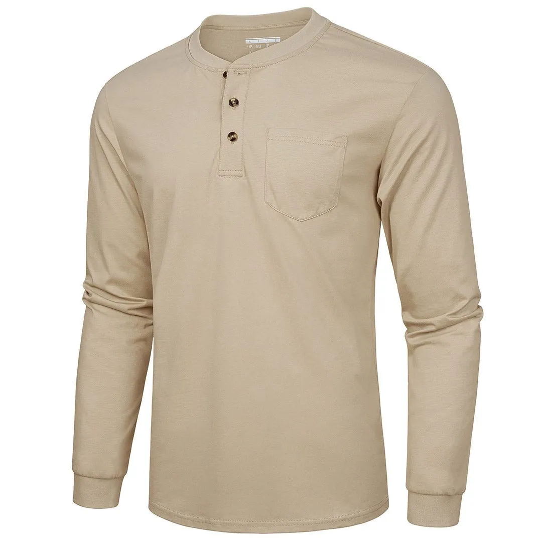 Men's Cotton Henley Moisture Wicking Casual Shirts 2024 Long Sleeve