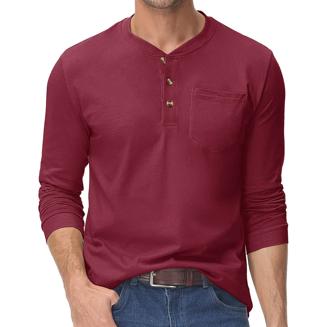 Men's Cotton Henley Moisture Wicking Casual Shirts 2024 Long Sleeve