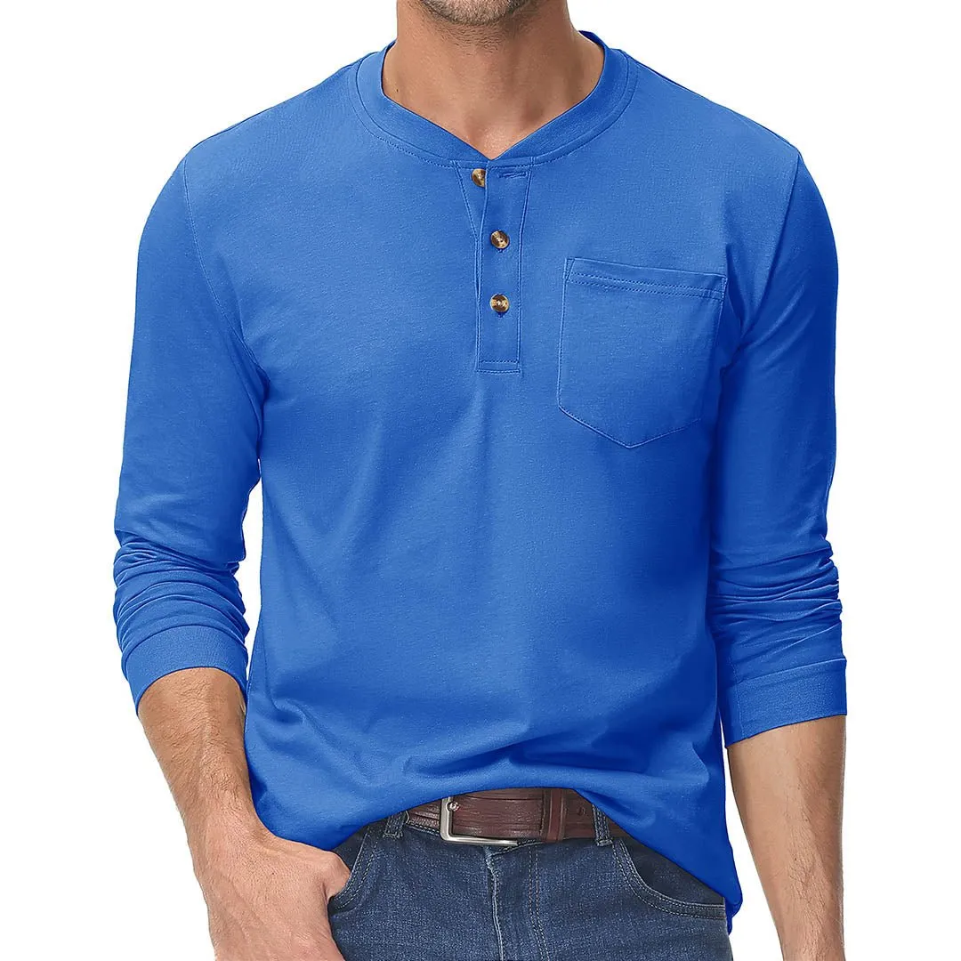 Men's Cotton Henley Moisture Wicking Casual Shirts 2024 Long Sleeve