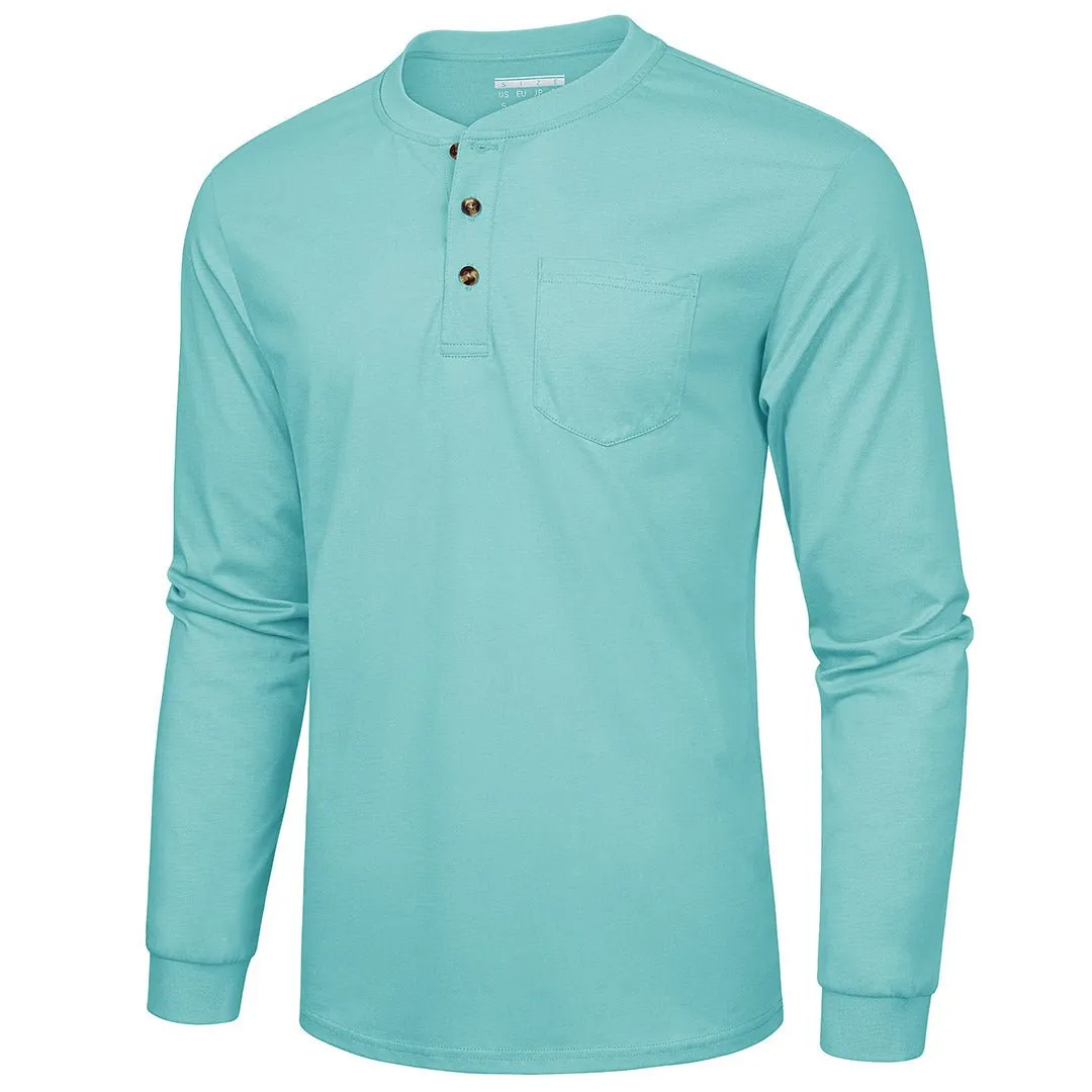 Men's Cotton Henley Moisture Wicking Casual Shirts 2024 Long Sleeve
