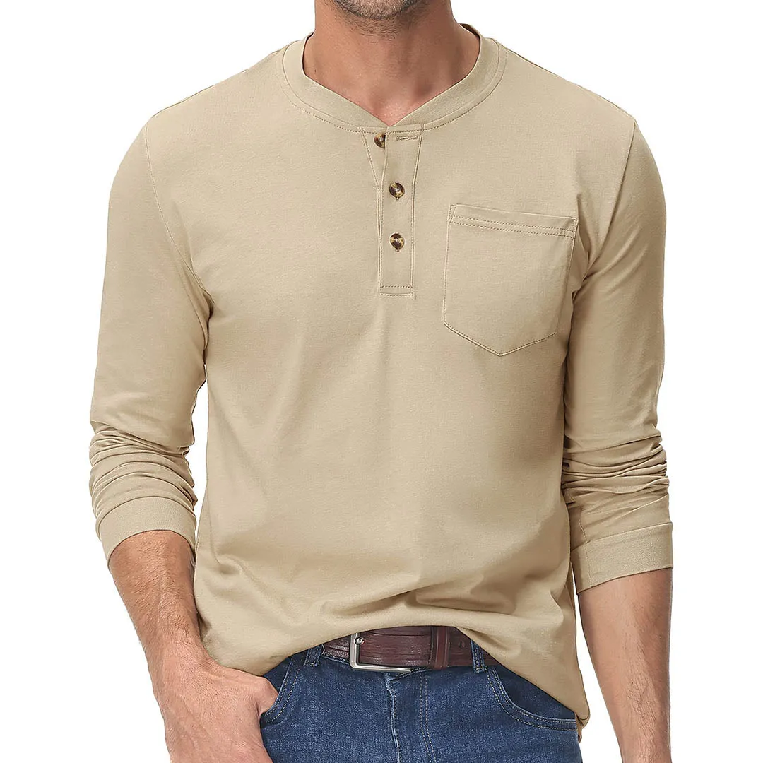 Men's Cotton Henley Moisture Wicking Casual Shirts 2024 Long Sleeve